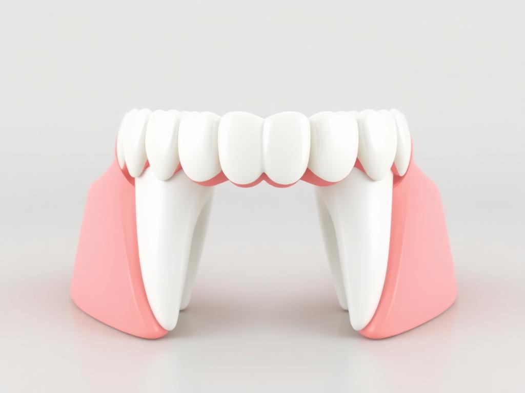 A three-unit dental bridge seated over two prepared abutment teeth