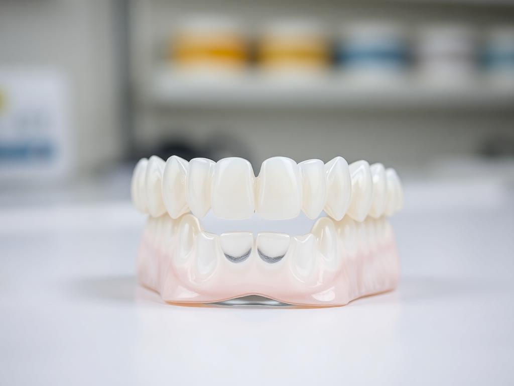 A complete set of upper and lower acrylic dentures