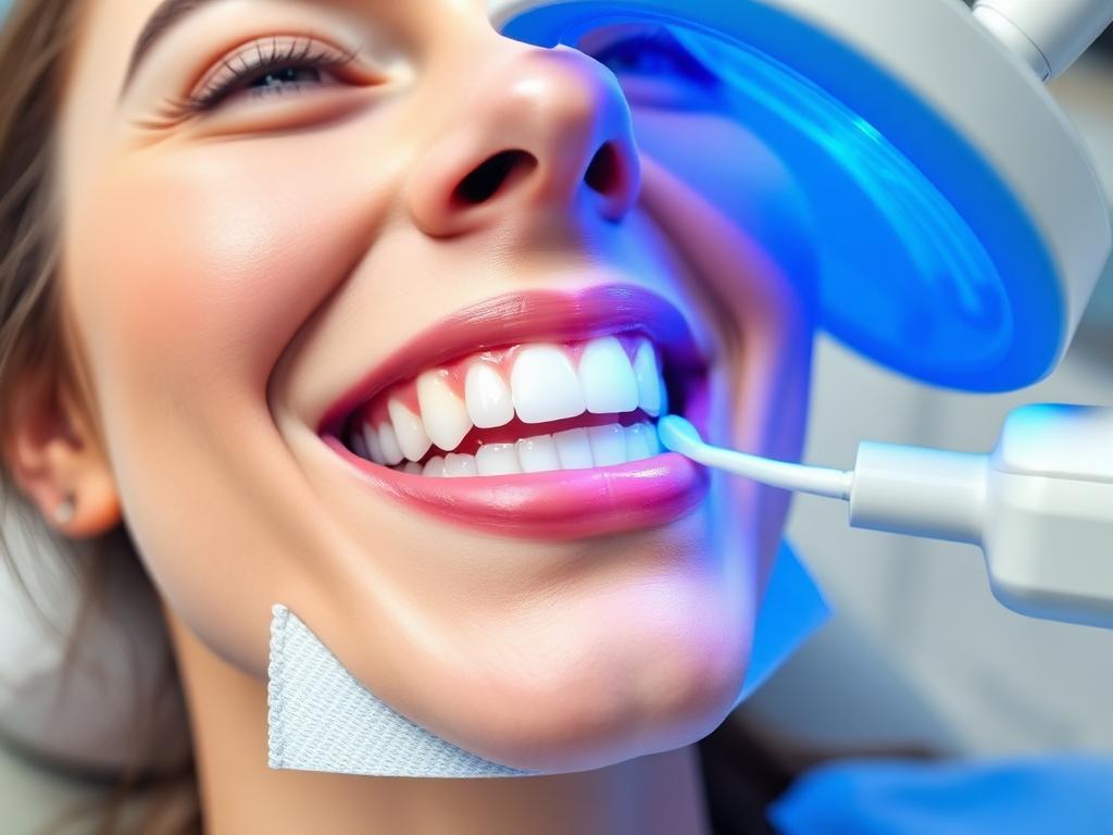 In-office chairside whitening with gel and a blue activation lamp